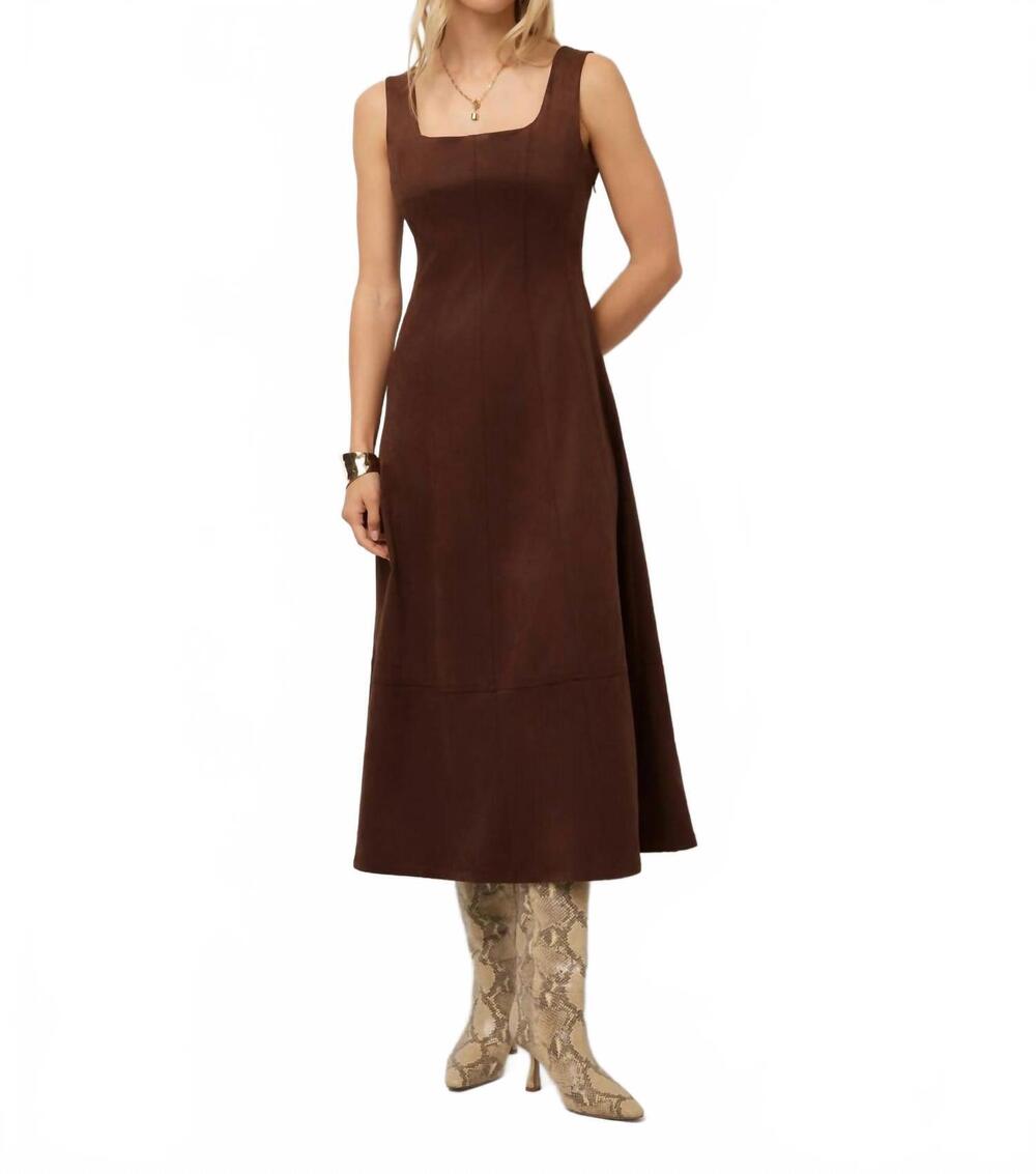 NEW FIFTEEN TWENTY madalyn faux suede stitch detail midi dress in wood